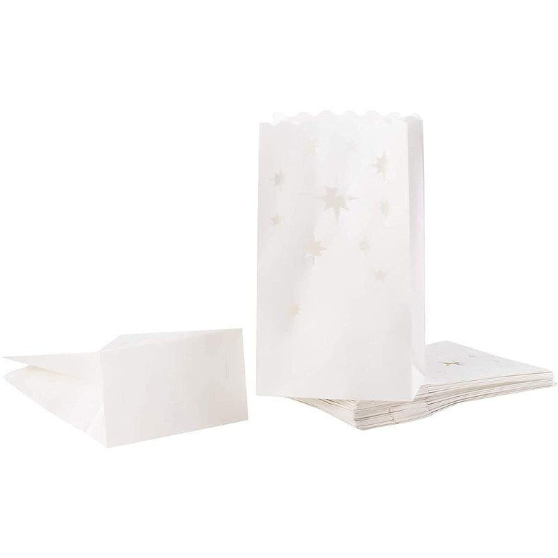 White Paper Luminary Bags - 24-Pack Candle Lantern Bags, Fire-Retardant, Star Luminaries for Christmas, Weddings, Birthday Party Decoration, Use with Tealights, Votive, 5.9 x 10 x 3.5 Inches - PawsPlanet Australia