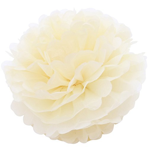 Sopeace 15 Pcs Pcs Cream Gold White Tissue Pom Poms Paper Flowers Paper Lanterns for Birthday Party Decoration - PawsPlanet Australia