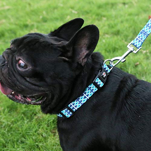 [Australia] - azuza Dog Collar and Leash Set, Fun Patterns, Adjustable Nylon Collar with Matching Leash for Small Medium and Large Dogs S (Neck: 11"-16") Diamond Blue 