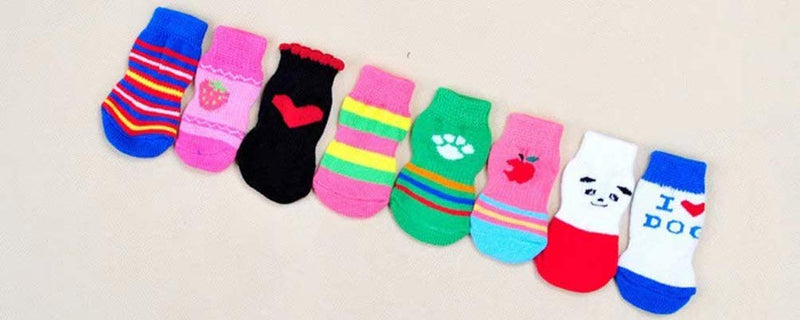 LifeWheel Pet Cat Dog Paw Protection Traction Control Indoor Anti-Slip Knit Cotton Socks 2 or 5 Sets (Random Color) 03: L-Color Random(5 Sets) - PawsPlanet Australia