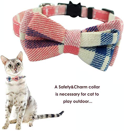 DAIXI Cat Collar, Breakaway with Cute Bow Tie and Bell for Kitty and Some Puppies, Adjustable from 7.8-10.5 Inch 2 Packset Classical Black + Pink - PawsPlanet Australia