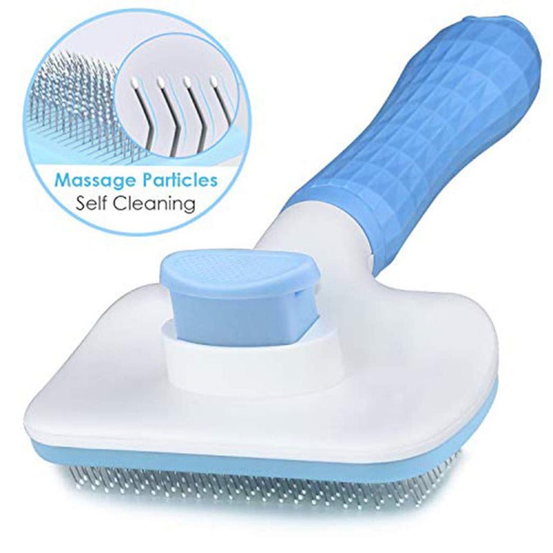 [Australia] - ZPP Pet Grooming Brush Self Cleaning Slicker Supplies Dogs Cats Tools Removes Undercoat Tangled Hair Rake Short Long Hair Mats Tangles Loose Hair Treatment Dander Dirt Massages Particle Blue 