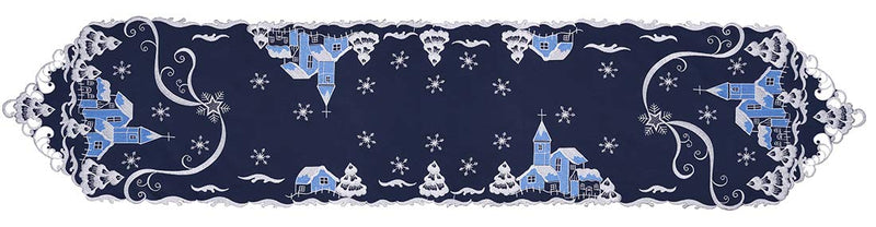 Simhomsen Decorative Navy Blue Table Runners for Christmas Holidays, A Charming Village in A Snowing Winter Night, Embroidered 14 × 69 inch 14 by 69 inch - PawsPlanet Australia