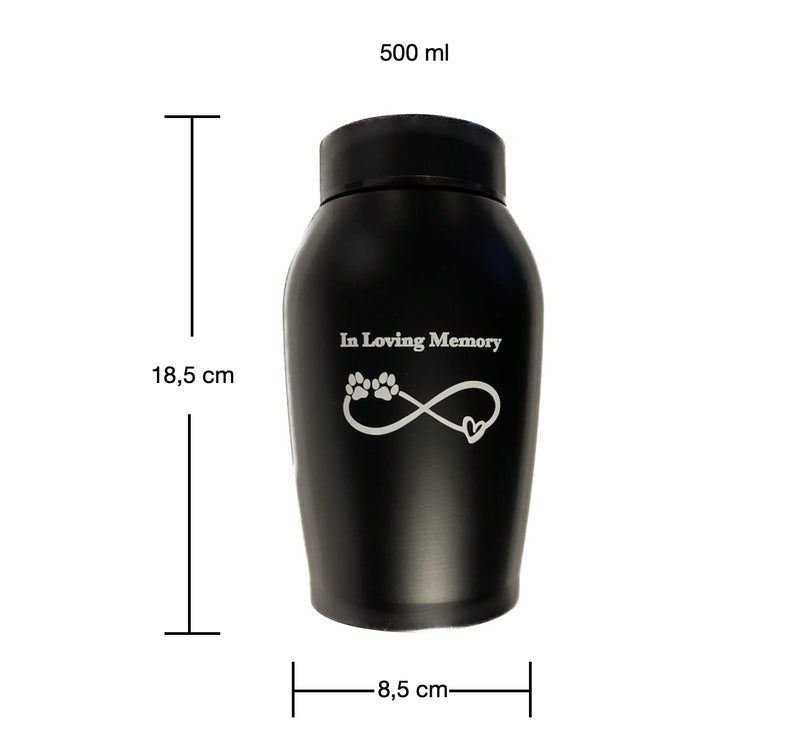 Petpets® Pet Urn/Memorial Urn 500ml In Loving Memory Dog, Cat, Black, Stainless Steel, Cremation, Memorial, Urn Grave Ashes, Keepsake - PawsPlanet Australia