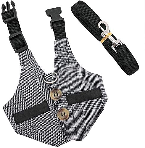 MMBOX Show Cute Vintage Bunny Vest Harness and Leash Set with Button Decor Small Pets Adjustable Formal Suit Style Plaid Stripe Harness for Rabbit Kitten Small Animal Walking Jogging (Gray, M) Gray - PawsPlanet Australia