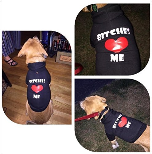 [Australia] - EXPAWLORER "Bitches Love ME Dog Hoodies Fleece Sweater Shirt Black M: 16" 