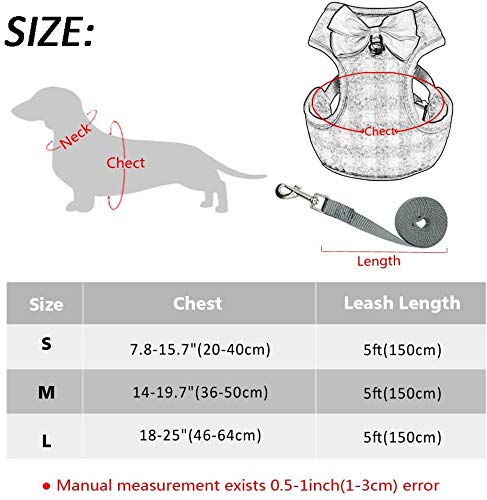 [Australia] - Aqiku Pet Harness and Leash Set for Walking Small Cat and Dog Harness, Escape Proof Soft Vest Harnesses with Bell Bow, Easy Control Breathable Pet Safety Jacket & 1 Metal Leash Ring S(Chest:7.8"-15.7") 