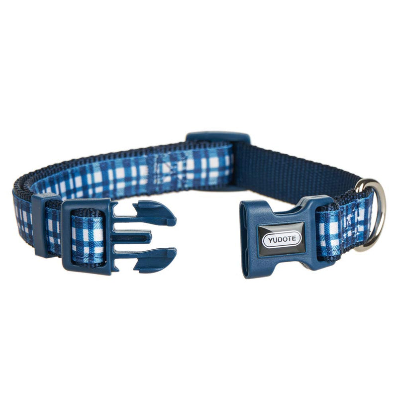 YUDOTE Adjustable Dark Blue Nylon Dog Collars Small with Tartan Plaid Ribbon for Puppies Male Dogs Neck 25-38cm S:25-38cm Neck,1.5cm Width - PawsPlanet Australia