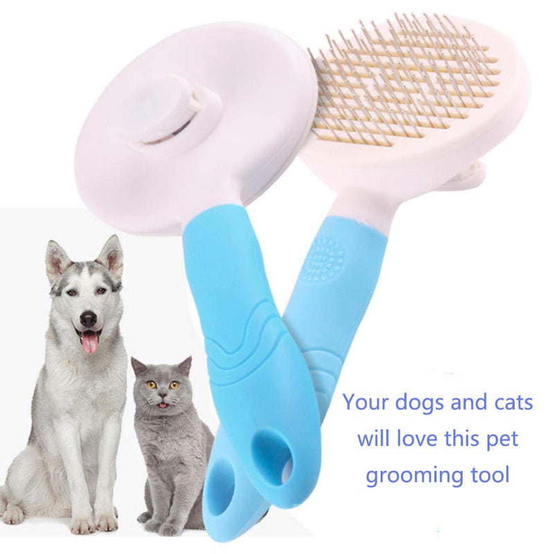 [Australia] - lee&van 013104 Self Cleaning Pet Brush, Cats Brush, Dogs Brush, for Small, Medium & Large Dogs & Cats, with Short to Long Hair, Blue 