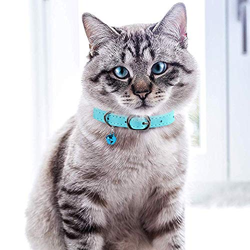 Murom Leather Cat Collar with Bell Adjustable Small Pet Kitten Collars Black Brown Pink Blue (Green) Green - PawsPlanet Australia