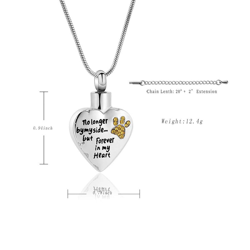 memorial jewelry No Longer by My Side,But Forever in My Heart Carved Locket Cremation Urn Necklace for Pet Dog Cats Yellow - PawsPlanet Australia