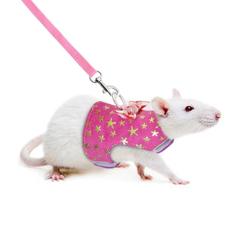 [Australia] - Stock Show Small Pet Outdoor Walking Harness Vest and Leash Set with Cute Bowknot Decor Chest Strap Harness for Rabbit Ferret Guinea Pig Bunny Hamster Puppy Kitten Clothes Accessory S Pink Star 