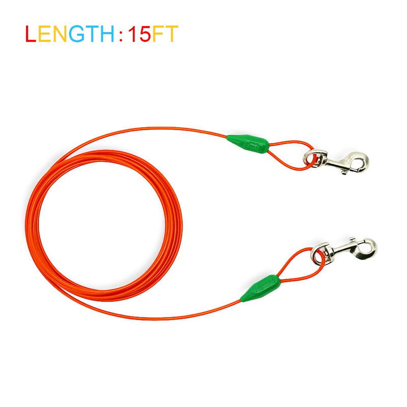 [Australia] - Petest Tie-Out Cable with Crimp Cover for Dogs Up to 35/60/90/125/250 Pounds, 15ft 25ft 30ft Length Available 8.8mmX16&60lbs15ft Darkgreen & Orange 