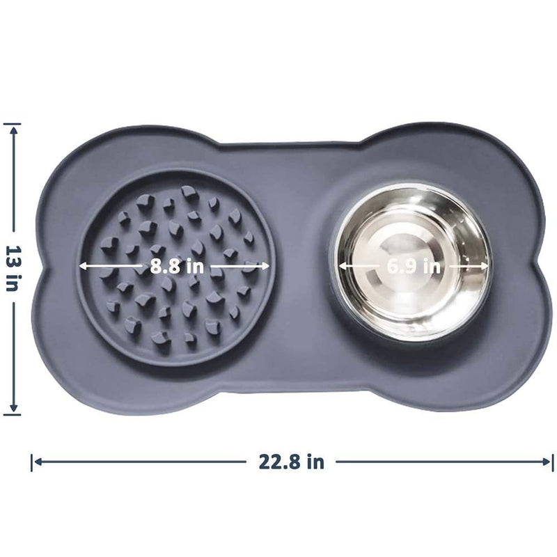 Slow Feeder Pet Dog Bowl, Anti-Choke Puppy Food and Water Feeder, Eco-Friendly Silicone Mat Stainless Steel Water Bowl, Healthy Lifestyle for Dog Cat and Pet Grey - PawsPlanet Australia