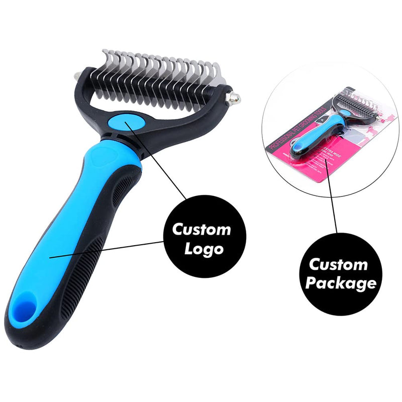 VENUSDALI dog brush and cat brush, 2 in 1 undercoat brush against matting and undercoat, fur brush for long-haired short-haired dogs, cats, undercoat brush and de-matting comb blue - PawsPlanet Australia