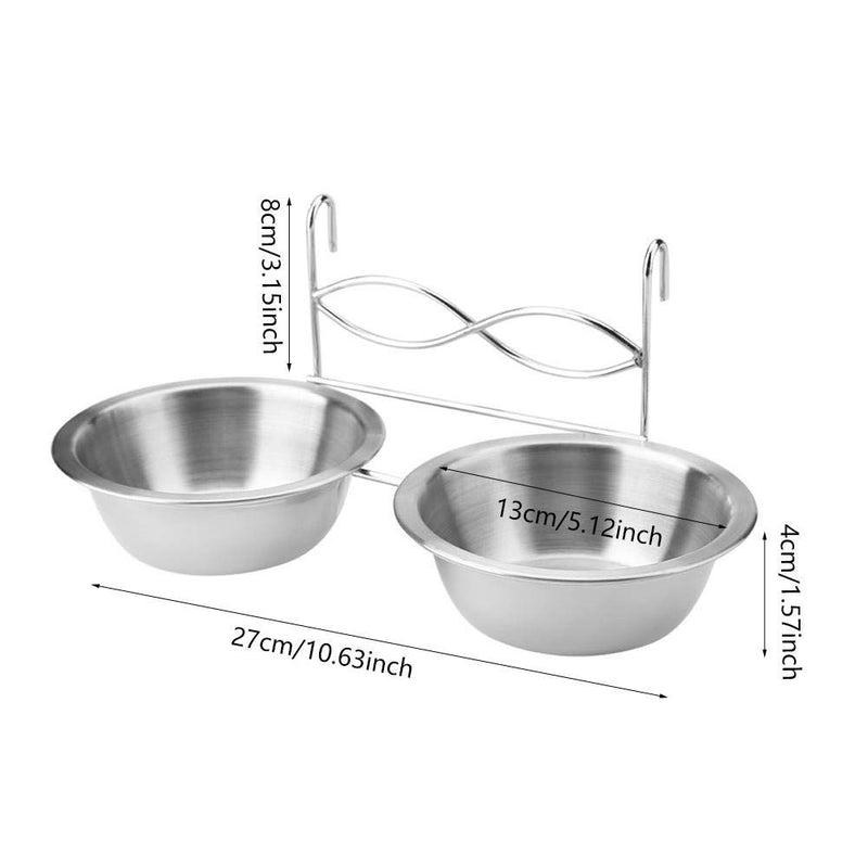 Dual Hanging Pet Bowl Stainless Steel Pet Food Water Feeder Feeding Bowl Removable Dog Cat Rabbit Bird Food Basin Dish with Hook for Crates Cages - PawsPlanet Australia