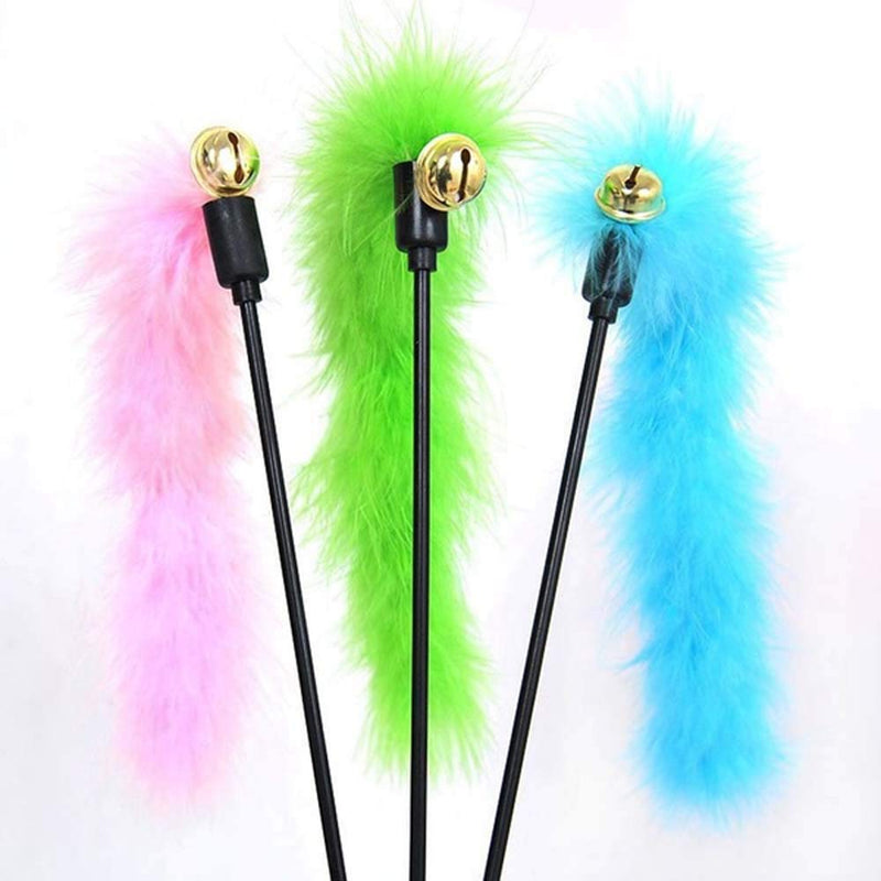 [Australia] - ZEYOU Cute Feather Cat Interactive Stick with Bells,Colorful Feather Tease Cat Rod Funny Cat Teaser Wand Cat Toys 