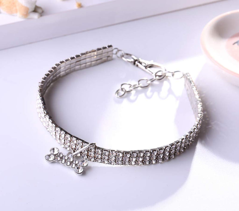 BbearT® Pet Collar,Bling Bling Crystal Elastic Collar Fancy Rhinestone Diamond Cat Collar Necklace for Cats Small Dog (Small-20 * 5cm, White) Small--20*5cm - PawsPlanet Australia