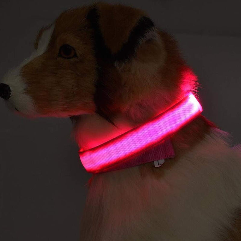 [Australia] - New Tech Junkies LED PET Glow Collar Dog Cat Night Safety Lead Adjustable Harness Flash Light Up Medium Hot Pink 