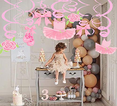 30Ct Ballerina Hanging Swirl Decorations - Pink Tutus Ballet Shoes Bow-knot Rose Ballerina Birthday Party Supplies Theme Party Wedding Anniversary Christmas New Year Fan Decors - PawsPlanet Australia