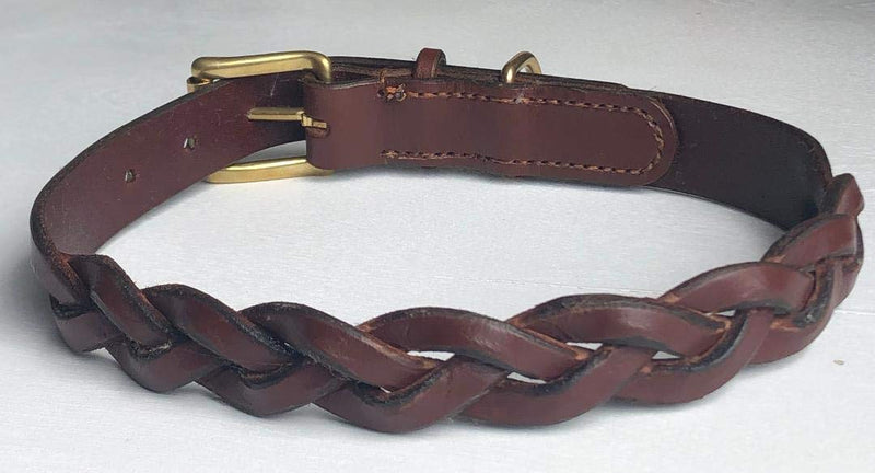 BROWN ITALIAN BRIDLE LEATHER DOG COLLAR FANTASTIC WEAVE 19"-23" 48CM-58CM LARGE HAND MADE BRASS ACCESSORIES - PawsPlanet Australia