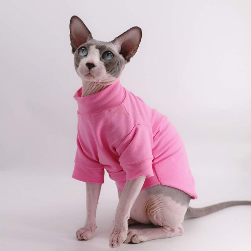 Sphynx Hairless Cat Cotton Tshirts Pet Clothes, Pullover Kitten T-Shirts with Sleeves, Cats & Small Dogs Apparel Solid Color M+ (7.2-8.7 lbs) New-Pink - PawsPlanet Australia