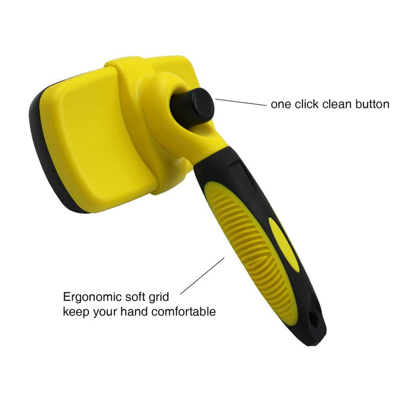 AILOVA Pet Grooming Slicker Brush, Stainless Steel Dog Pets Cat Comb Self Cleaning Deshedding Tool for Domestic Animals Hair Remover (Yellow) - PawsPlanet Australia