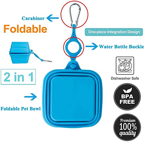 1Pair Collapsible Silicone Pet Bowl, Large Capacity Food Grade Pet Cat Bowl for Outdoors Travelling Camping Hiking, Foldable Dog Feeding Bowl, BPA Free Food Water Feeding Dish with Aluminum Carabiner Blue MAX Capacity:26OZ - PawsPlanet Australia