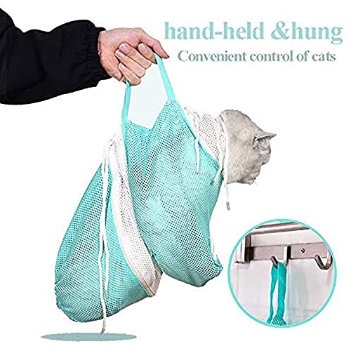 Kongon Cat Bathing Bag, Multifunctional Adjustable Cat Grooming Bag Anti-Bite Anti-Scratch Cat Shower Bag Blue - PawsPlanet Australia