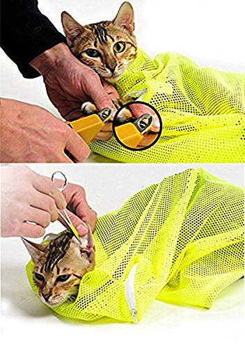 [Australia] - TECH-P Creative Life Adjustable Multifunctional Polyester Cat Washing Shower Mesh Bags Pet Nail Trimming Bags-Yellow 