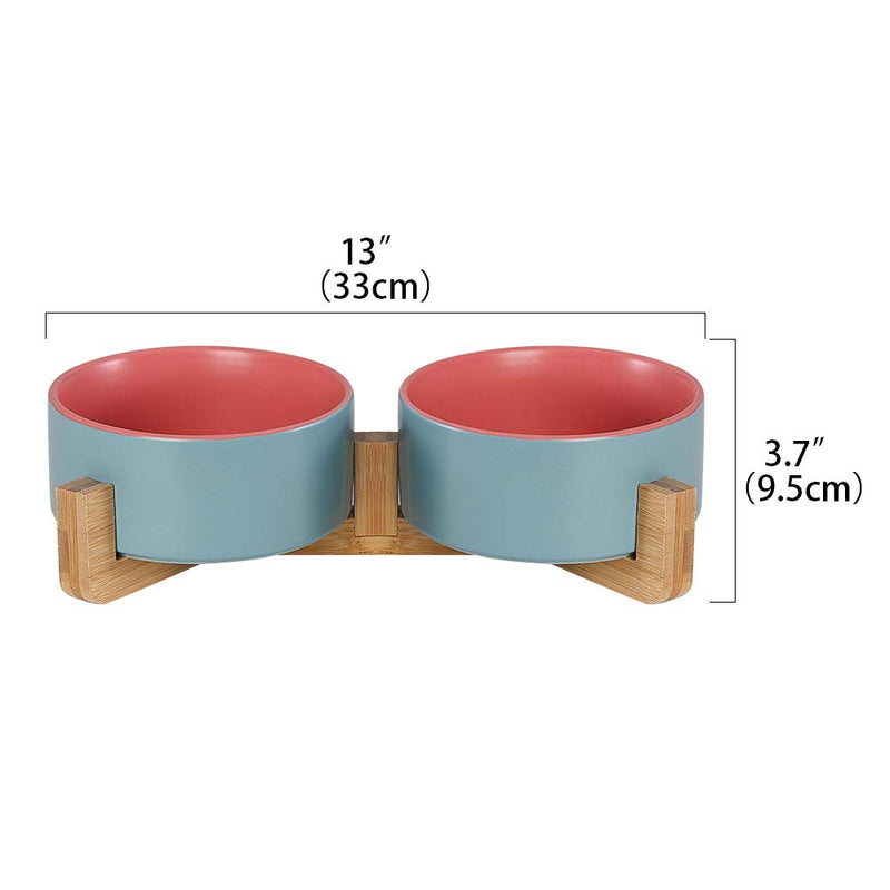 HCHLQLZ Blue Pink Ceramic Cat Bowl with Wood Stand No Spill Pet Food Water Feeder Cats Small Dogs Set of 2 Blue Pink×2 - PawsPlanet Australia