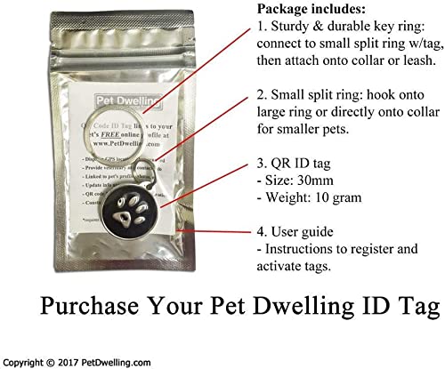PetDwelling Two Dimensional QR Code Pet ID Tag Links to Online Profile w/Emergency Contact /Medical Info /Google Location Stamp Black Paw 2d - PawsPlanet Australia