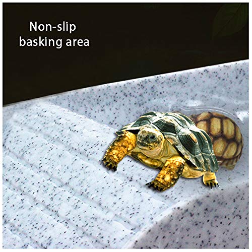 WINGOFFLY Large Reptile Feeding Dish with Ramp and Basking Platform Plastic Turtle Food and Water Bowl Also Fit for Bath Aquarium Habitat for Lizards Amphibians Emulational Granite - PawsPlanet Australia