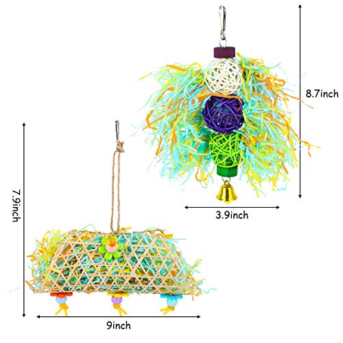 FADACAI 3 Pcs Bird Chewing Toys Parrot Shredder Toy Bird Loofah Toys Foraging Hanging Toy Nest Perch with Wooden Ratten Balls Bells Paper Slips Cage Accessories for Cockatiel Parrotlets Lovebirds - PawsPlanet Australia