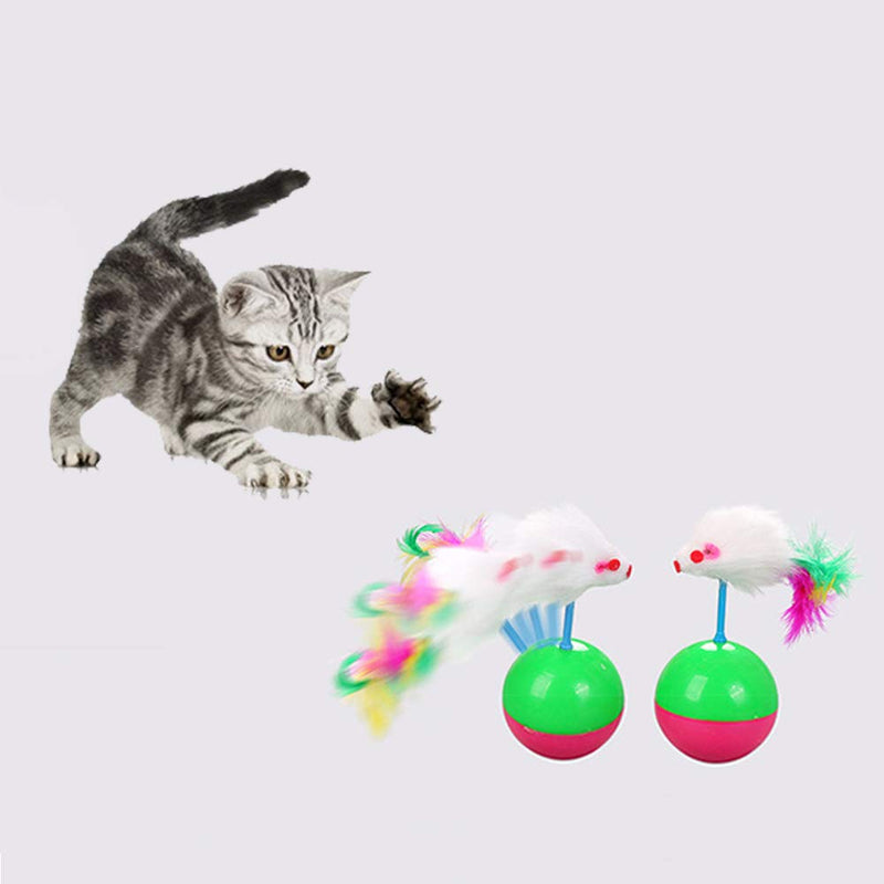 2 Pcs Cat Toy Ball Funny Interactive Plastic Mice Balance Swing Tumbler Ball for Cat Training Teasing Cat Toys - PawsPlanet Australia