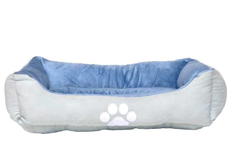 Long Rich Reversible Rectangle Pet Bed Dog Bed with Dog Paw Embroidery,Medium size, by Happycare Textiles blue - PawsPlanet Australia