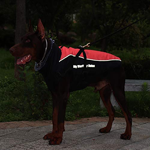 AIWOKE Large Dogs Warm Jacket,Waterproof Reflective Winter Outfit Cold Snow Weather Thick Padded Dog Coat for Small Medium Dogs Clothing Pet Apparel Adjustable Comfy Fleece Vest Harness 6XL,chest 36" Red - PawsPlanet Australia