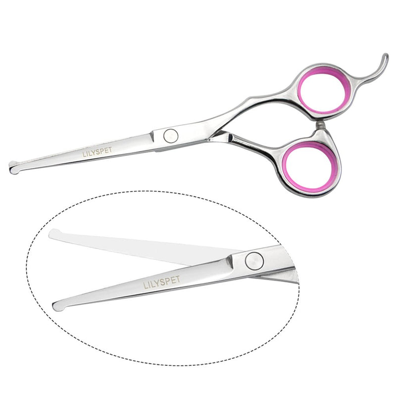 [Australia] - LILYS PET 5 PCS Round Tips Pet Grooming Scissors Kit for Dogs Cats Body Face Ear Nose Paw,6.5" Straight Scissor,6.5" Thinning Scissor,5.5" Straight Scissor, 4.5" Face Scissor and Comb 