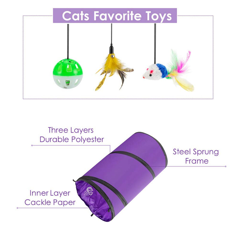 Nasjac Cat Tunnel Set, Detachable Cat Cube and Pet Tube with Cat Ball Mouse Feather Toy, Collapsible Crinkly Interactive Cat Toy Entertained for Kitten Rabbits and Small Dogs Exercise (Purple) Purple - PawsPlanet Australia