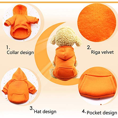 Idepet Dog Cat Hoodie Pet Warm Autumn Winter Coat Solid Color Cotton Dog Clothes with Pocket Outdoor Pullover Dog Jumpsuit for Small Dogs Puppy Teddy Poodle Chihuahua XS Blue - PawsPlanet Australia