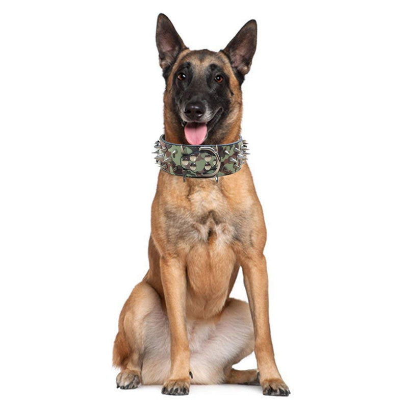 [Australia] - haoyueer Sharp Spiked Studded Dog Collar 2 Inch Width Stylish Leather Dog Collars for Medium & Large Dogs Pitbull,Labrador,Boxer Rottweiler German Shepherd XL Camouflage 