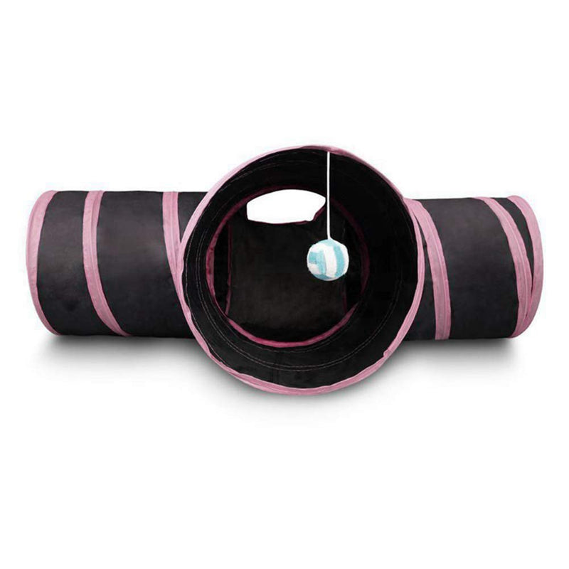 Athyior 3 Way Cat Tunnel Toys - Pop Up Play Tunnels Collapsible Interactive Pet Toy for Kitten Cat Rabbit with Ball Pink Black - PawsPlanet Australia