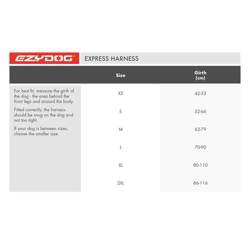 EzyDog Express Dog Harness - Streamlined Sport Harness Easy Single Buckle On-Off Black XS - PawsPlanet Australia