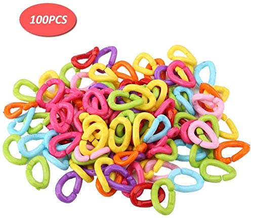 100Pcs Plastic C-Clips Hooks, Bird Chain Rainbow Links DIY Parrot Stand Chain Toys for Small Pet Birds Parrot Cockatoos Cockatiels Conure Macaws Mix Color - PawsPlanet Australia