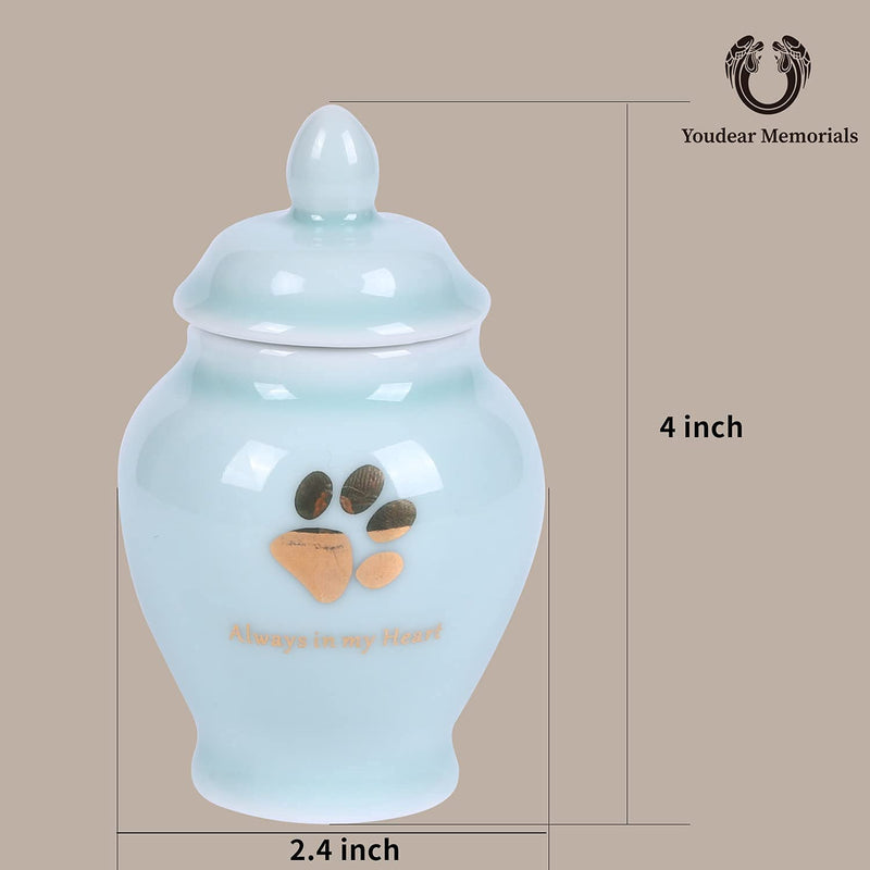 Youdear Memorials 6'' Handicrafts Pet Urns,Premium Urns for Dog and Cat Ashes,Suitable Size Keepsake Urns for Ashes Up to 55 Cubic inches (Cyan) Small - PawsPlanet Australia