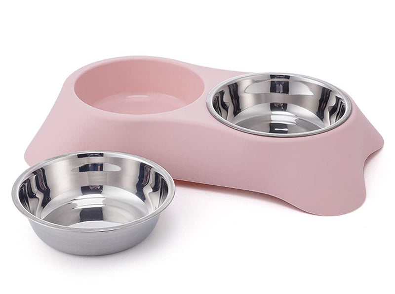 Fuwok Double Dog Bowl,Non Slip Stainless Steel Double Bowl with Non-spill For Small Dogs and Cats (S, Blue) S - PawsPlanet Australia