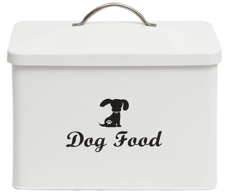 Morezi White Dog Treat and Food Storage Tin with Airtight Lid and a Scoop Included - Coated Carbon Steel - Dog Food Bins - Dog Canister - PawsPlanet Australia