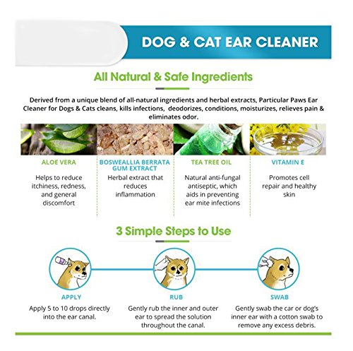 Particular Paws Ear Cleaner for Dogs and Cats with Aloe Vera, Tea Tree Oil & Vitamin E - 8oz - PawsPlanet Australia