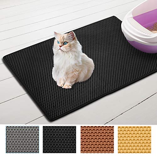 [Australia] - Asobeage Premium Cat Litter Mat(30”X24”) Litter Trapping Mat, Cat Litter Box Mat Scatter Control,Waterproof Double Layer Honeycomb Design,Easy Clean Washable EVA Material 30*24 black 