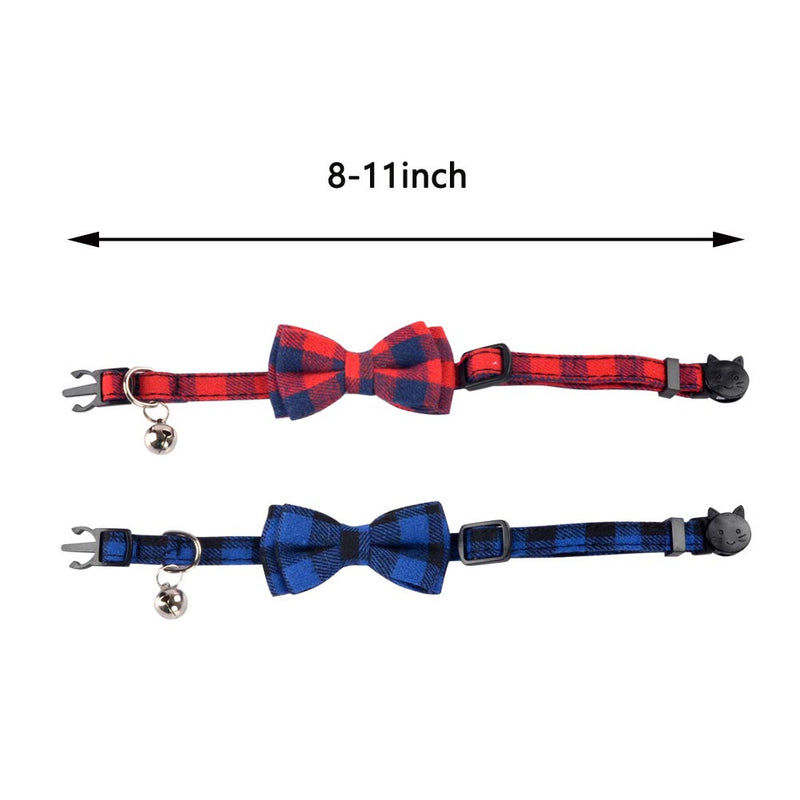 [Australia] - Lamphyface 2 Pack/Set Cat Collar Breakaway with Cute Bow Tie and Bell for Kitty Adjustable Safety Plaid Red&navy 